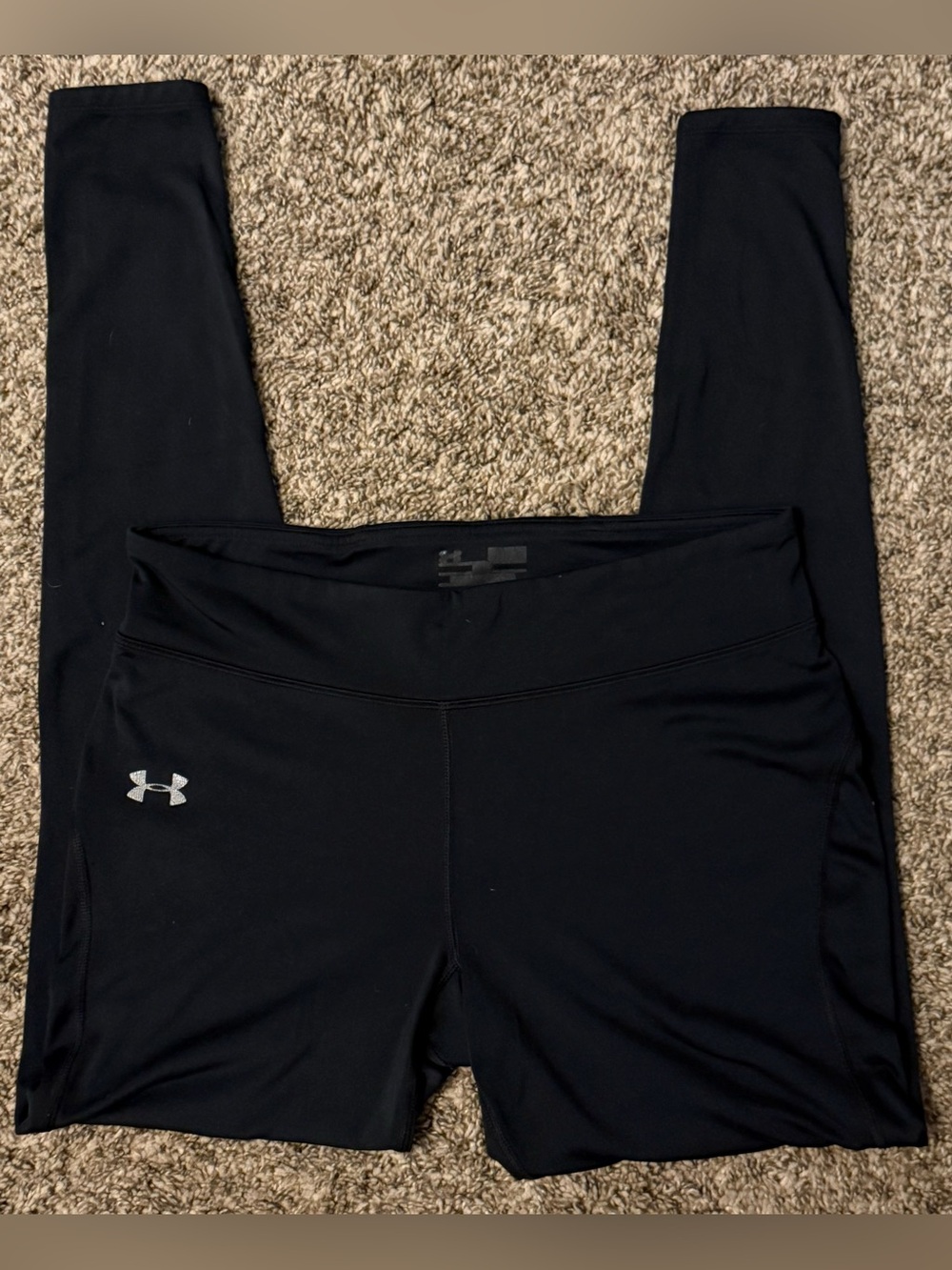 Under Armour Black Athletic Leggings with Reflective Logo & Zipper Pocket